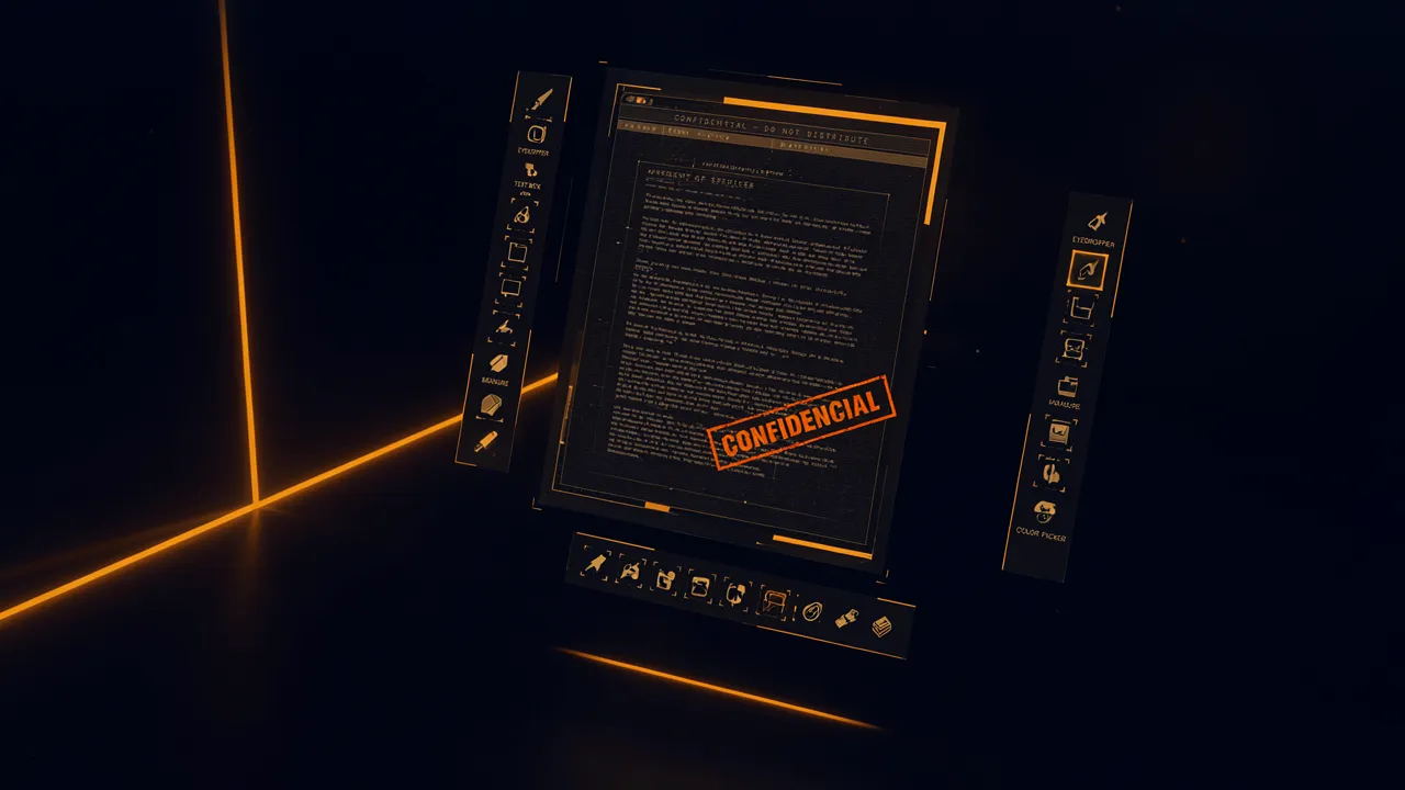 Visão panorâmica da interface do Studio Editor de PDF Sniper Lab em tela cheia com ferramentas de anotação, corretivo com conta-gotas e documento processual aberto na prancheta